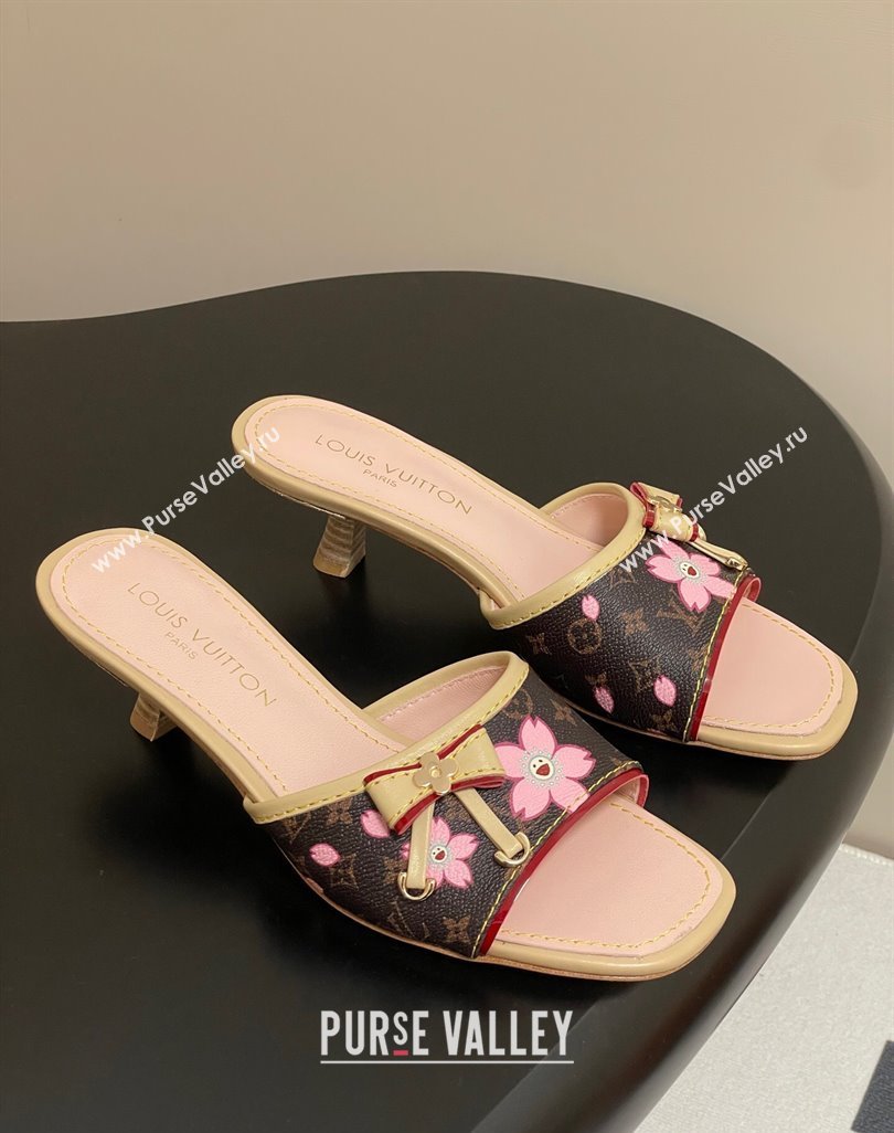Louis Vuitton LV x TM Heel Slides Sandal 3cm in Cherry Bloom Print Monogram Canvas 2025 LV042201 (MD-250422028)