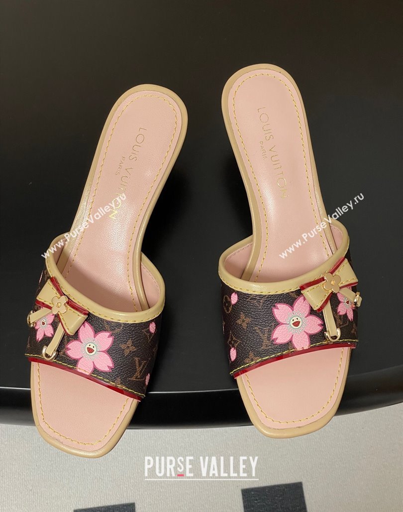Louis Vuitton LV x TM Heel Slides Sandal 3cm in Cherry Bloom Print Monogram Canvas 2025 LV042201 (MD-250422028)