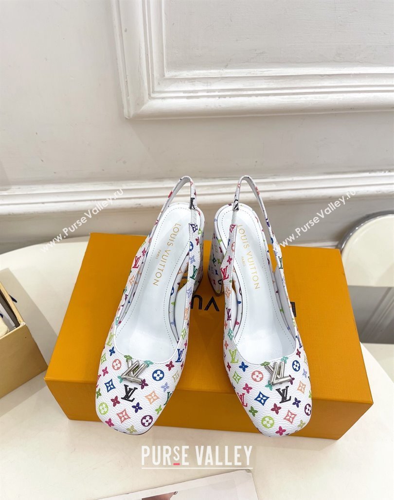 Louis Vuitton LV x TM Swing Slingback Pump 9cm in Multicolor Monogram Canvas White 2025 1AGTY9 (MD-250422157)