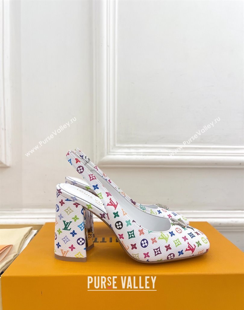 Louis Vuitton LV x TM Swing Slingback Pump 9cm in Multicolor Monogram Canvas White 2025 1AGTY9 (MD-250422157)