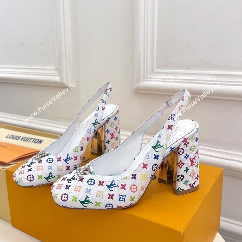 Louis Vuitton LV x TM Swing Slingback Pump 9cm in Multicolor Monogram Canvas White 2025 1AGTY9 (MD-250422157)