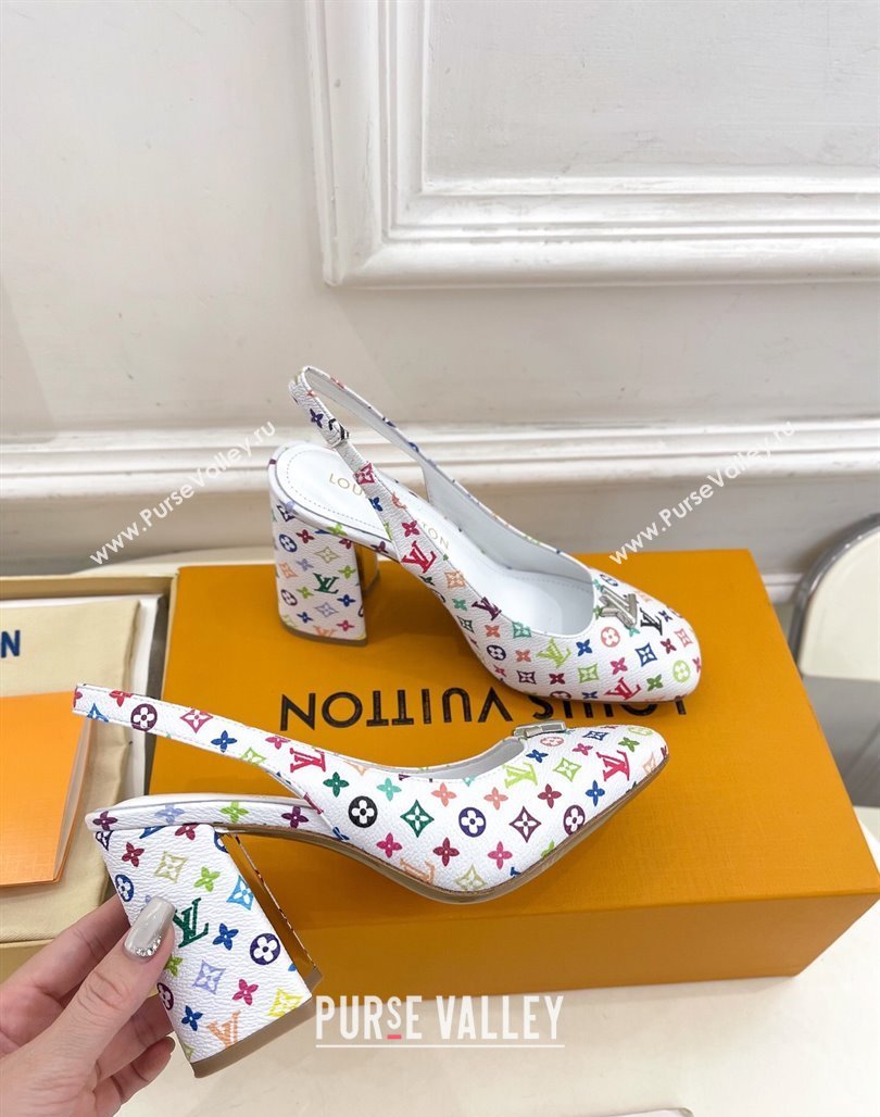Louis Vuitton LV x TM Swing Slingback Pump 9cm in Multicolor Monogram Canvas White 2025 1AGTY9 (MD-250422157)