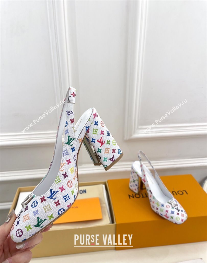 Louis Vuitton LV x TM Swing Slingback Pump 9cm in Multicolor Monogram Canvas White 2025 1AGTY9 (MD-250422157)