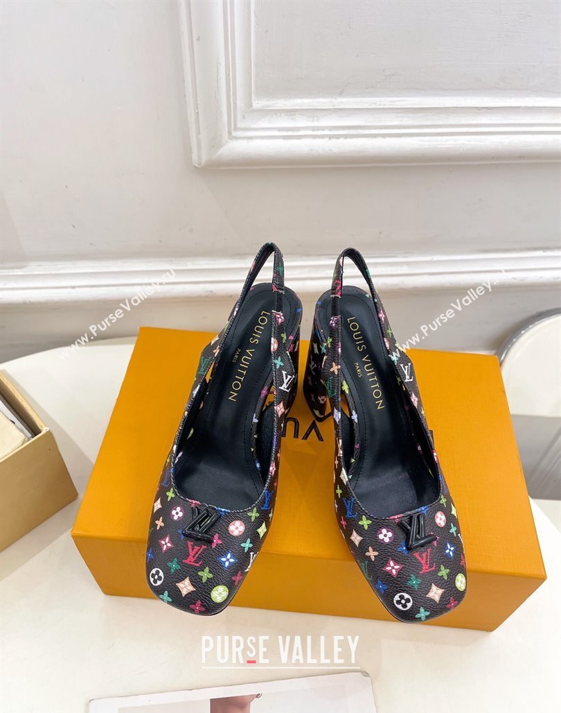 Louis Vuitton LV x TM Swing Slingback Pump 9cm in Multicolor Monogram Canvas Black 2025 1AGTY9 (MD-250422158)