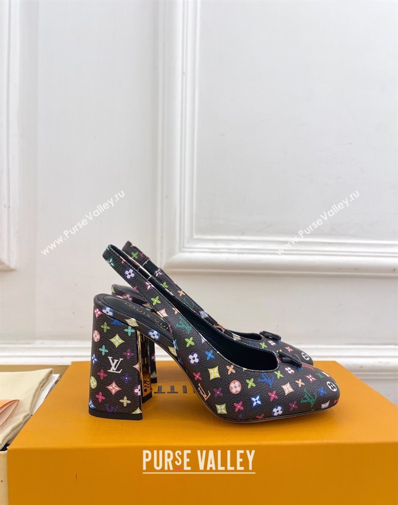 Louis Vuitton LV x TM Swing Slingback Pump 9cm in Multicolor Monogram Canvas Black 2025 1AGTY9 (MD-250422158)