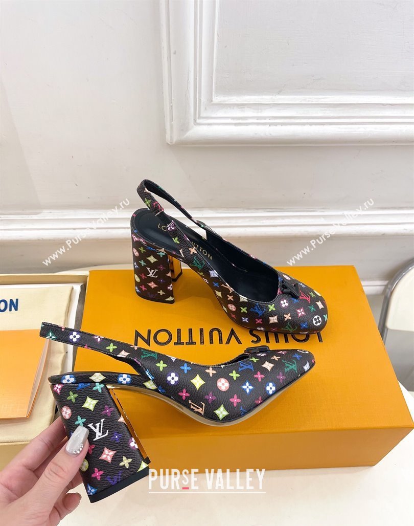 Louis Vuitton LV x TM Swing Slingback Pump 9cm in Multicolor Monogram Canvas Black 2025 1AGTY9 (MD-250422158)