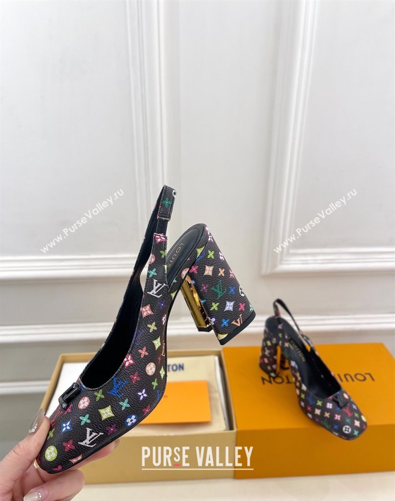 Louis Vuitton LV x TM Swing Slingback Pump 9cm in Multicolor Monogram Canvas Black 2025 1AGTY9 (MD-250422158)