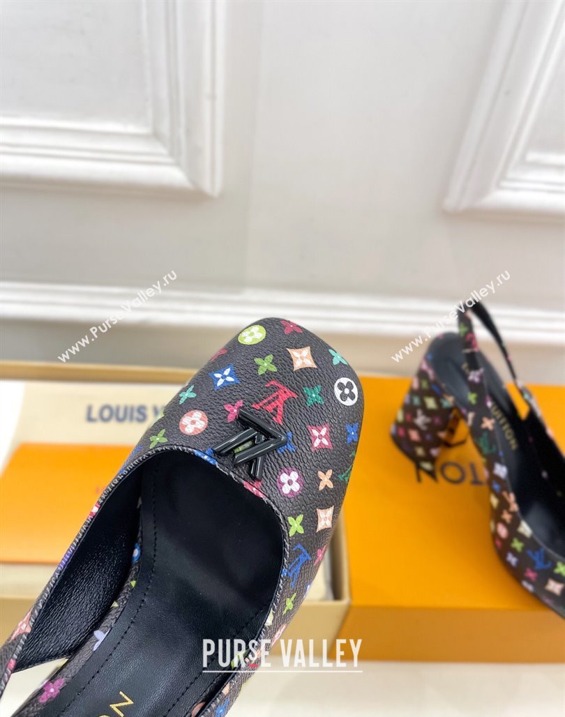 Louis Vuitton LV x TM Swing Slingback Pump 9cm in Multicolor Monogram Canvas Black 2025 1AGTY9 (MD-250422158)