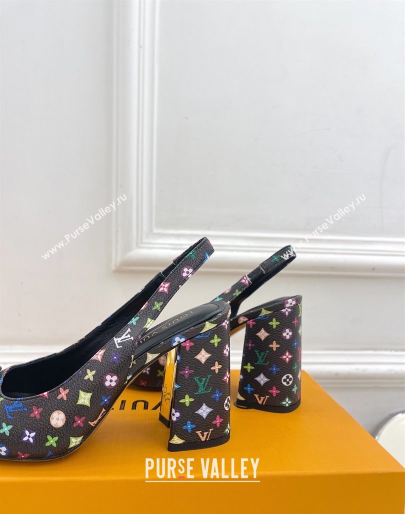Louis Vuitton LV x TM Swing Slingback Pump 9cm in Multicolor Monogram Canvas Black 2025 1AGTY9 (MD-250422158)