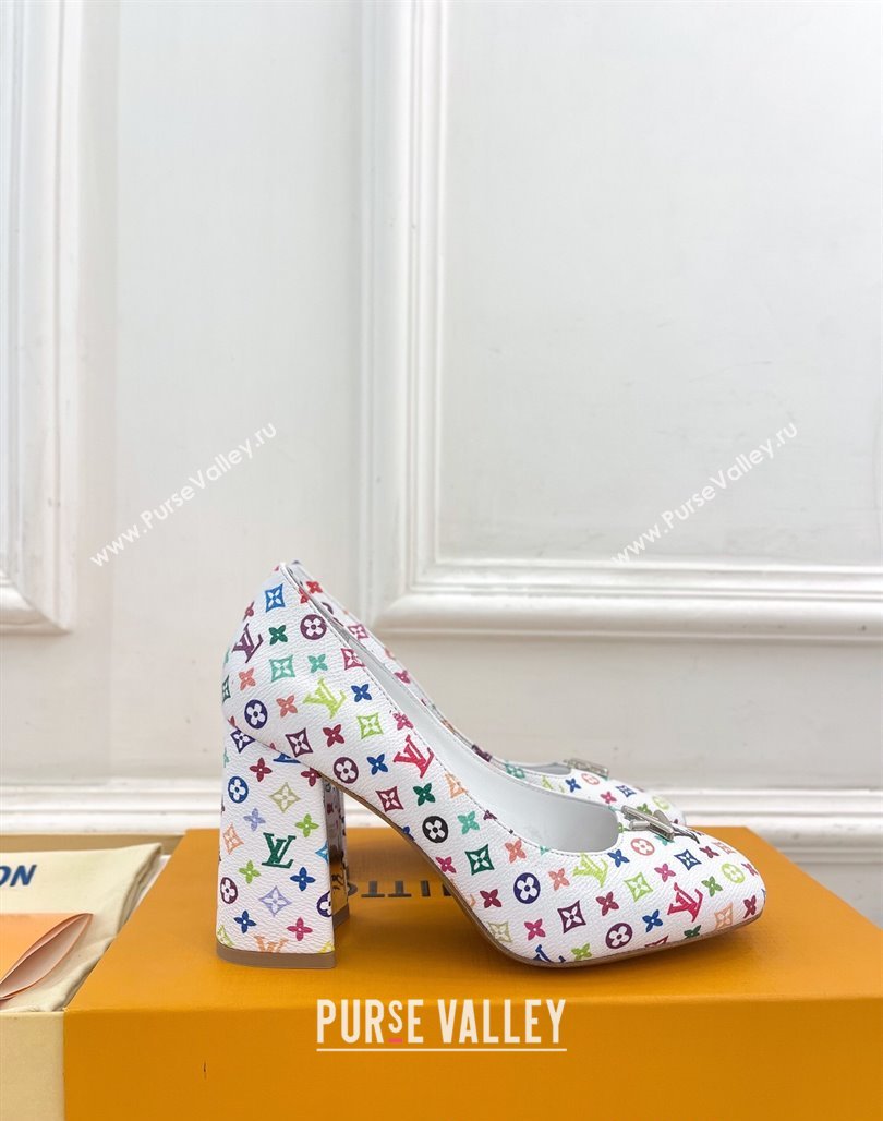 Louis Vuitton LV x TM Swing Pumps 9cm in Multicolor Monogram Canvas White 2025 1AGTY9 (MD-250422168)