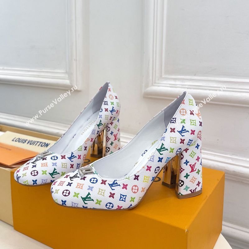 Louis Vuitton LV x TM Swing Pumps 9cm in Multicolor Monogram Canvas White 2025 1AGTY9 (MD-250422168)
