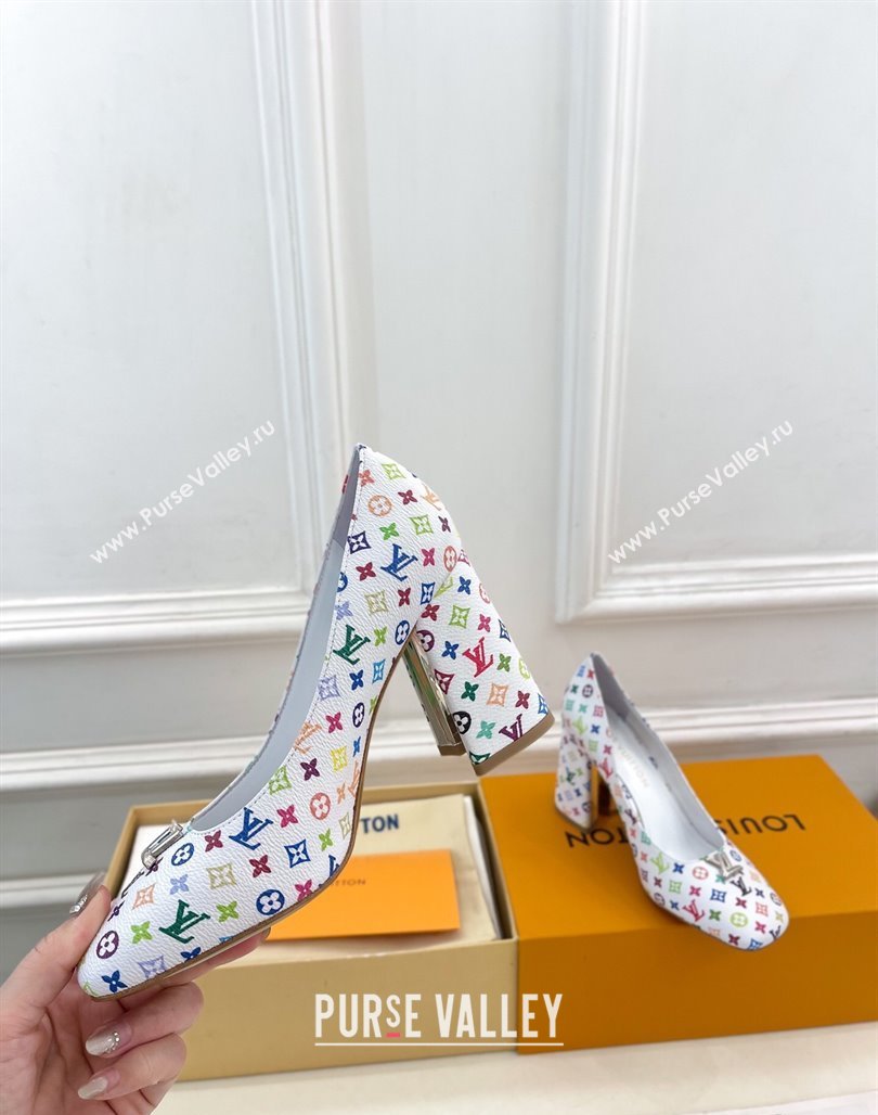 Louis Vuitton LV x TM Swing Pumps 9cm in Multicolor Monogram Canvas White 2025 1AGTY9 (MD-250422168)