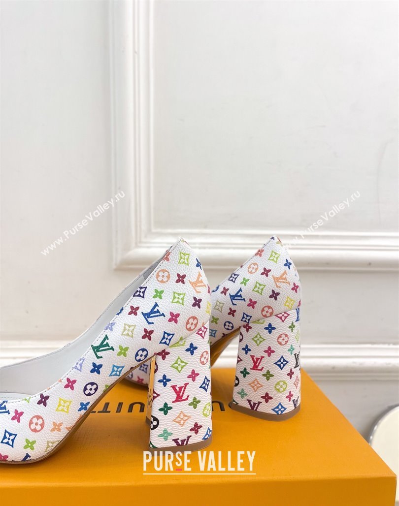 Louis Vuitton LV x TM Swing Pumps 9cm in Multicolor Monogram Canvas White 2025 1AGTY9 (MD-250422168)