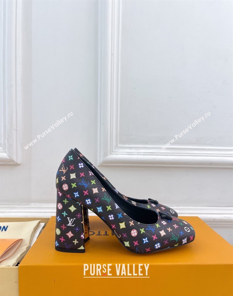Louis Vuitton LV x TM Swing Pumps 9cm in Multicolor Monogram Canvas Black 2025 1AGTY9 (MD-250422169)