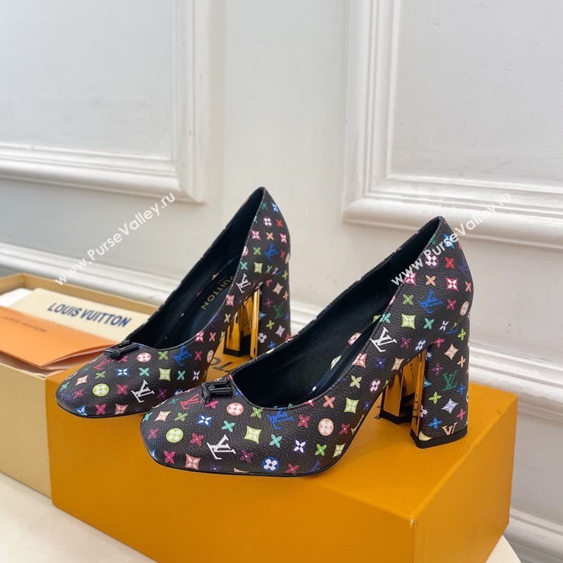 Louis Vuitton LV x TM Swing Pumps 9cm in Multicolor Monogram Canvas Black 2025 1AGTY9 (MD-250422169)
