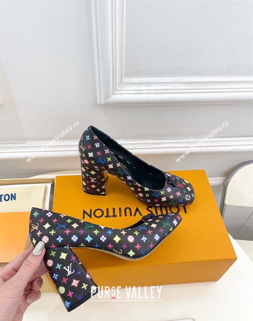 Louis Vuitton LV x TM Swing Pumps 9cm in Multicolor Monogram Canvas Black 2025 1AGTY9 (MD-250422169)