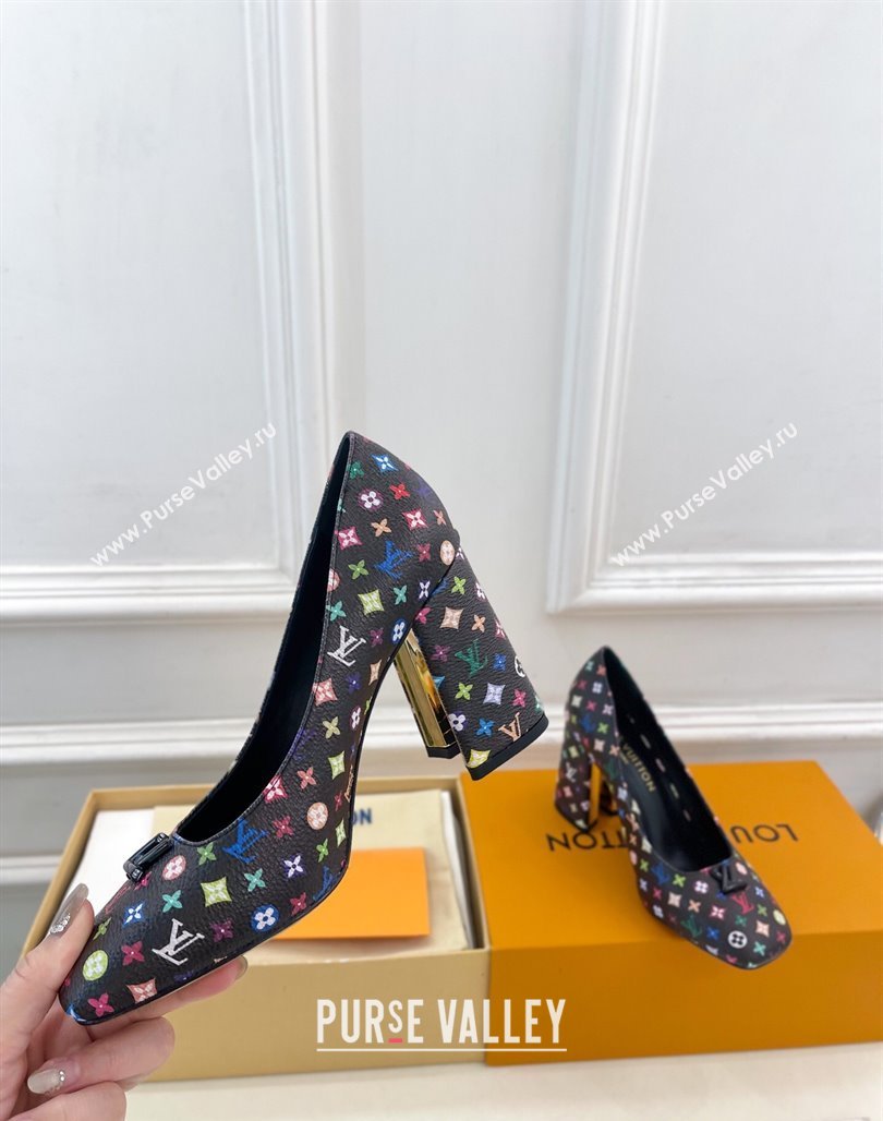 Louis Vuitton LV x TM Swing Pumps 9cm in Multicolor Monogram Canvas Black 2025 1AGTY9 (MD-250422169)