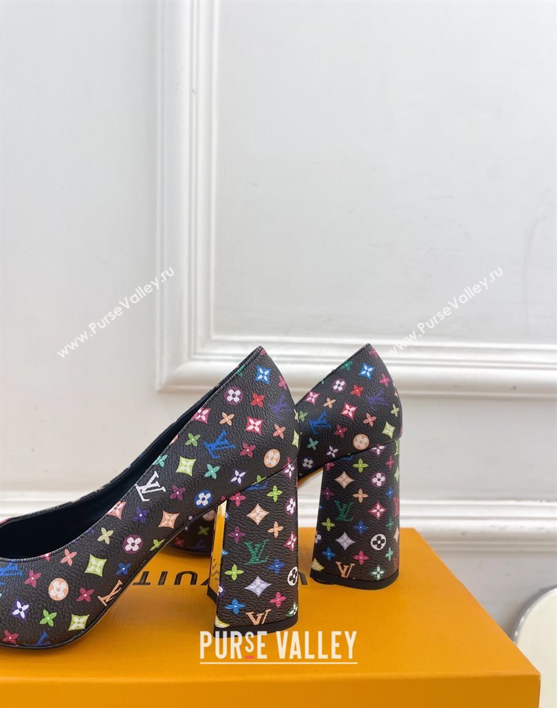 Louis Vuitton LV x TM Swing Pumps 9cm in Multicolor Monogram Canvas Black 2025 1AGTY9 (MD-250422169)