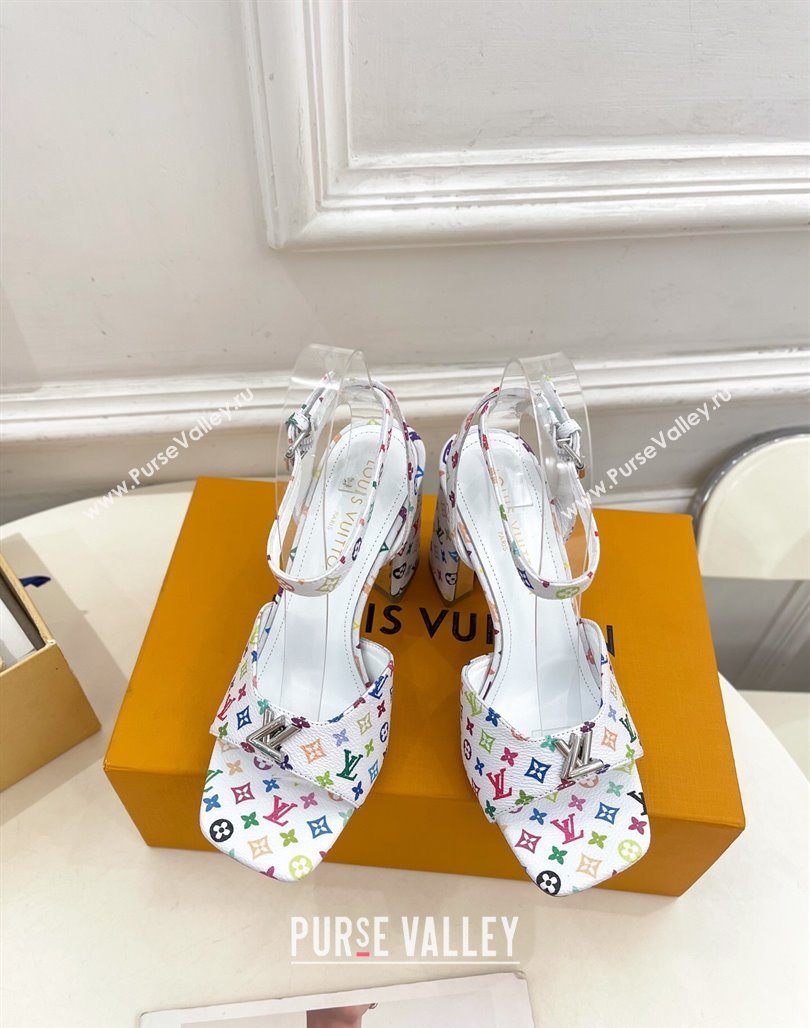 Louis Vuitton LV x TM Swing Heel Sandals 9cm in Multicolor Monogram Canvas White 2025 1AGUTG (MD-250422146)