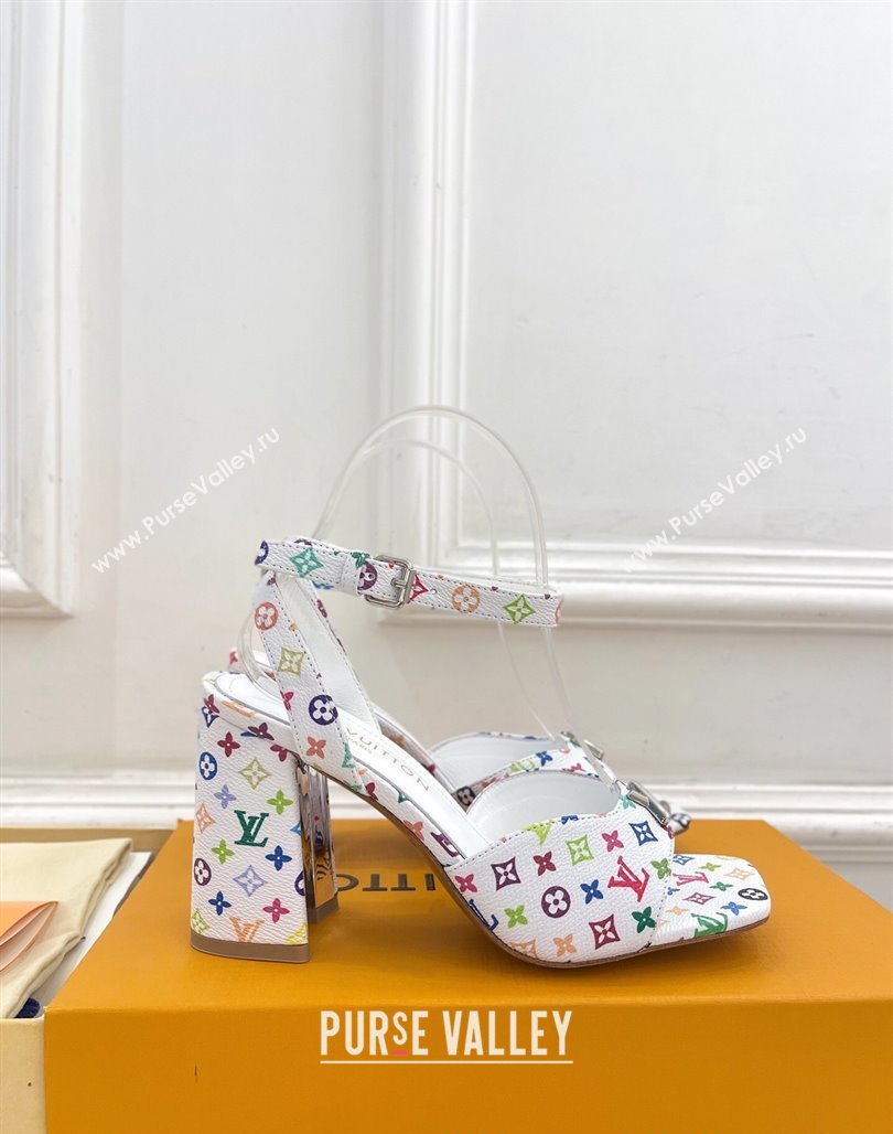 Louis Vuitton LV x TM Swing Heel Sandals 9cm in Multicolor Monogram Canvas White 2025 1AGUTG (MD-250422146)