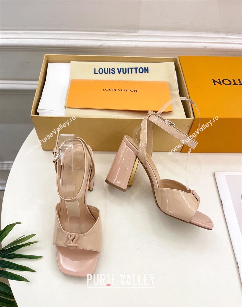 Louis Vuitton Swing Heel Sandals 9cm in Patent Leather Nude Pink 2025 1AGUTG (MD-250422141)