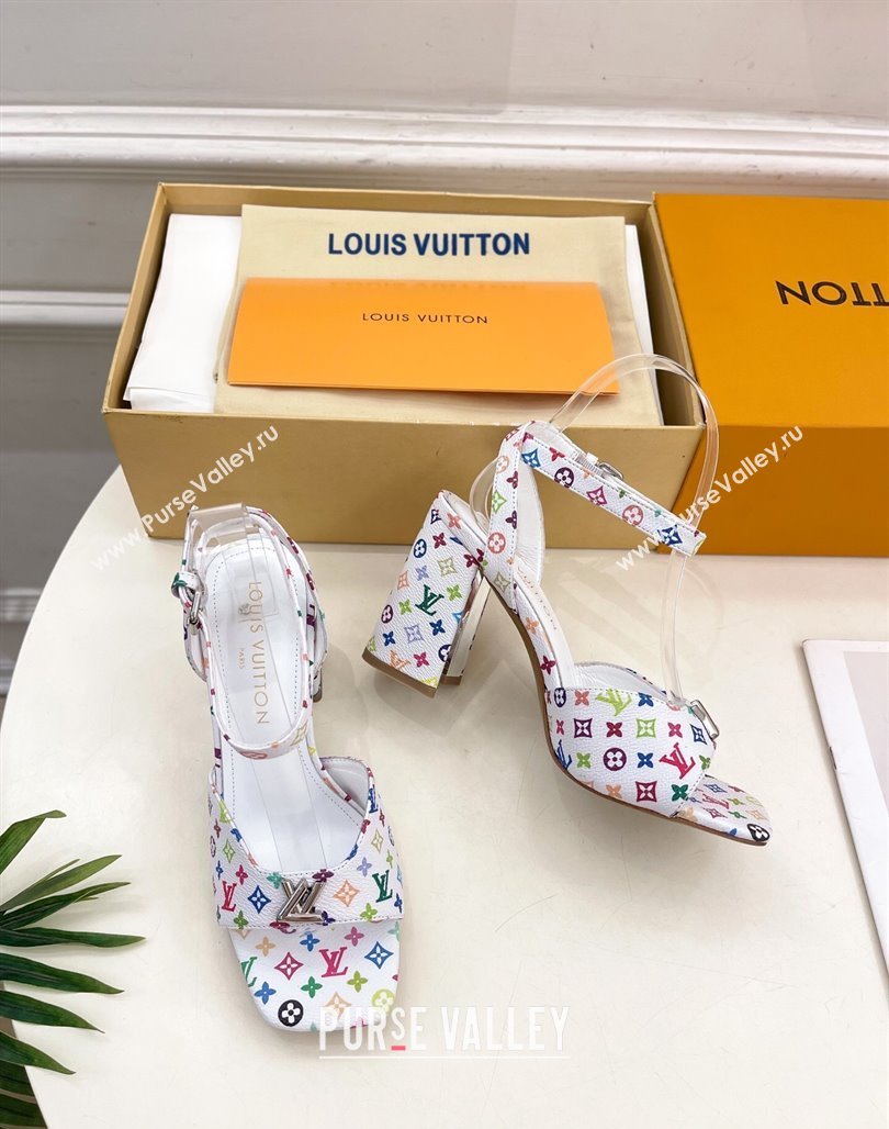 Louis Vuitton LV x TM Swing Heel Sandals 9cm in Multicolor Monogram Canvas White 2025 1AGUTG (MD-250422146)