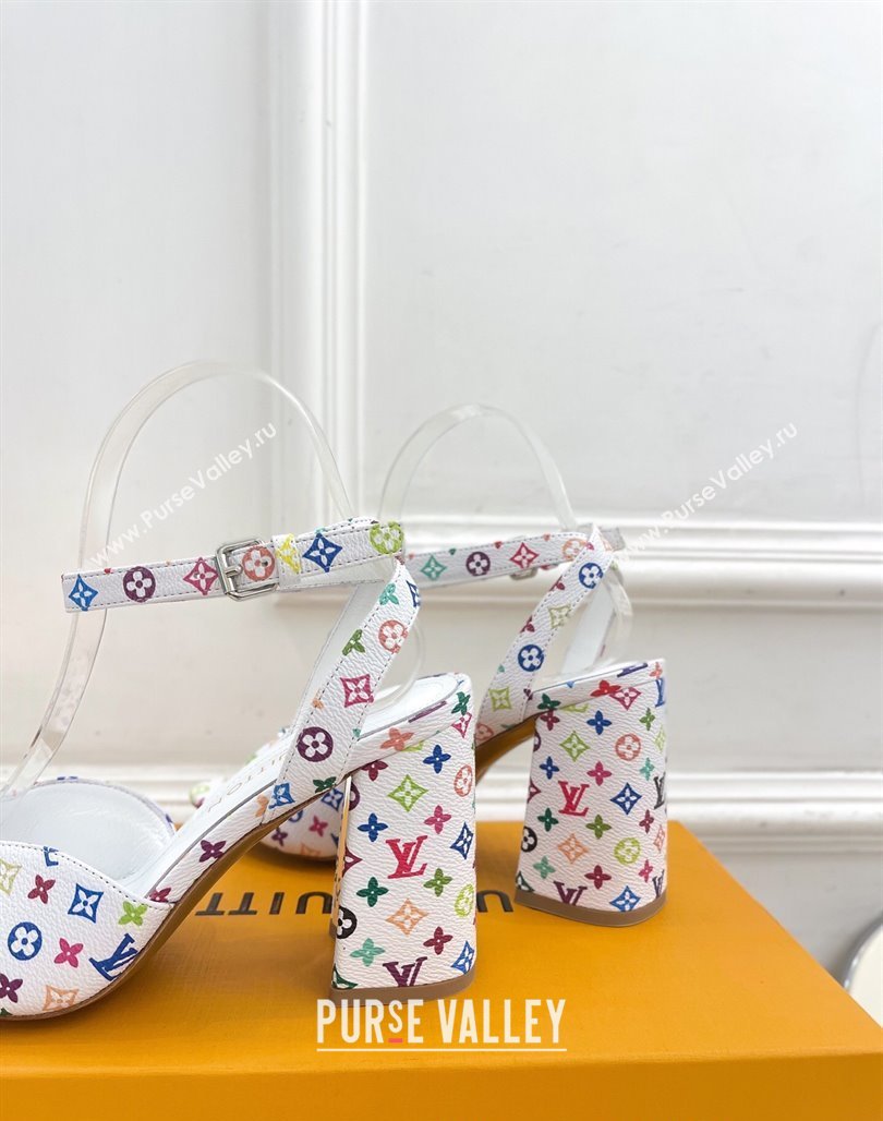 Louis Vuitton LV x TM Swing Heel Sandals 9cm in Multicolor Monogram Canvas White 2025 1AGUTG (MD-250422146)