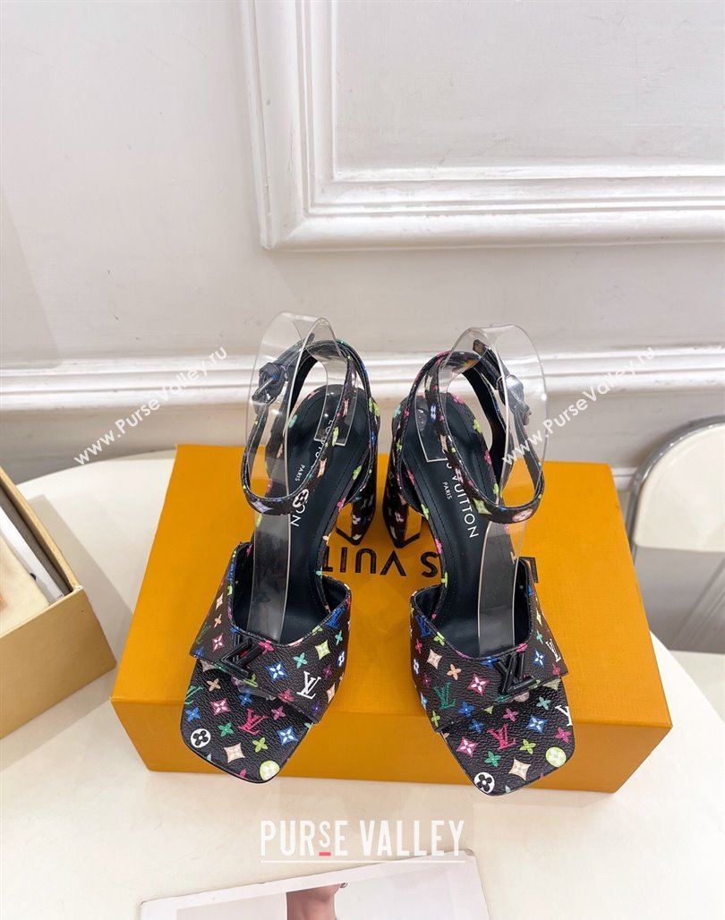 Louis Vuitton LV x TM Swing Heel Sandals 9cm in Multicolor Monogram Canvas Black 2025 1AGUTG (MD-250422147)