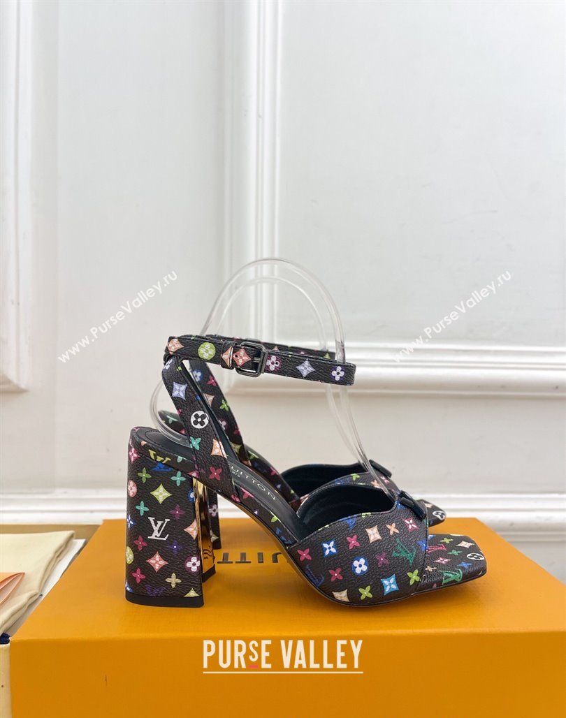 Louis Vuitton LV x TM Swing Heel Sandals 9cm in Multicolor Monogram Canvas Black 2025 1AGUTG (MD-250422147)
