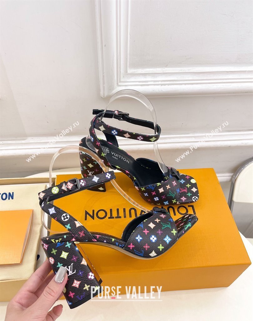 Louis Vuitton LV x TM Swing Heel Sandals 9cm in Multicolor Monogram Canvas Black 2025 1AGUTG (MD-250422147)
