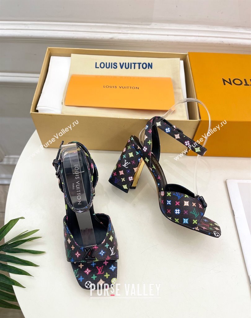 Louis Vuitton LV x TM Swing Heel Sandals 9cm in Multicolor Monogram Canvas Black 2025 1AGUTG (MD-250422147)