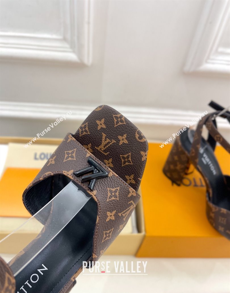Louis Vuitton Swing Heel Sandals 9cm in Monogram Canvas Brown 2025 1AGUTG (MD-250422148)