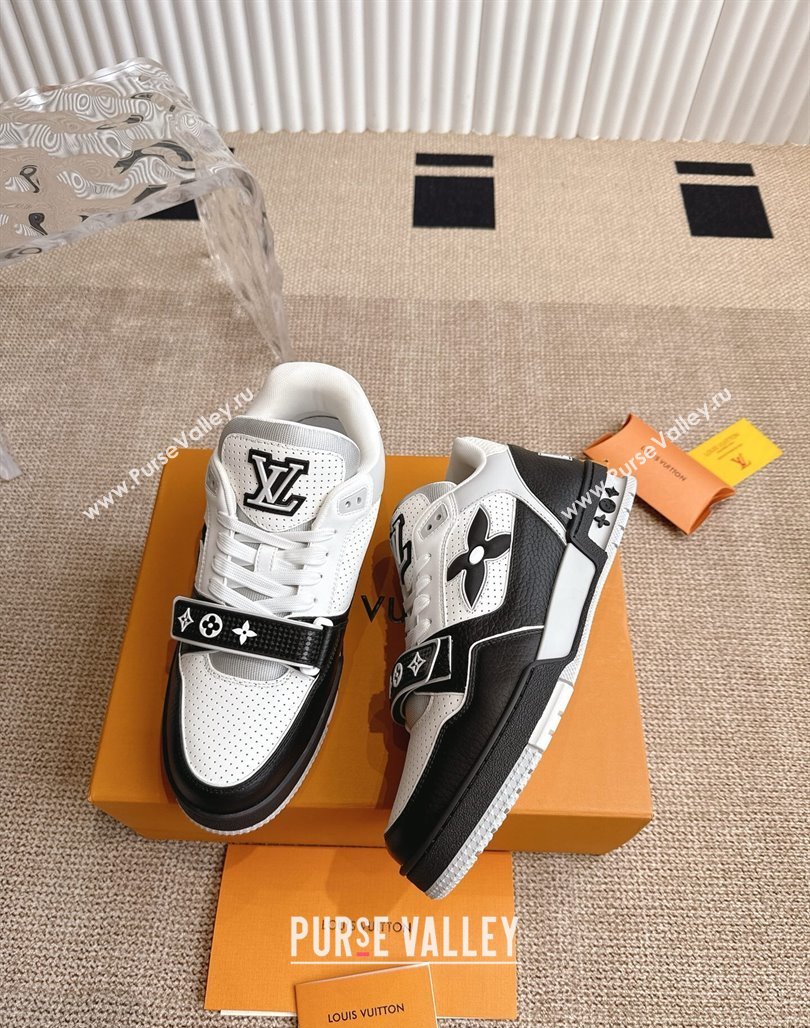 Louis Vuitton LV Trainer Sneakers in Perforated Leather with Velcro Strap Black 2025 1AHTDF (KL-250422180)