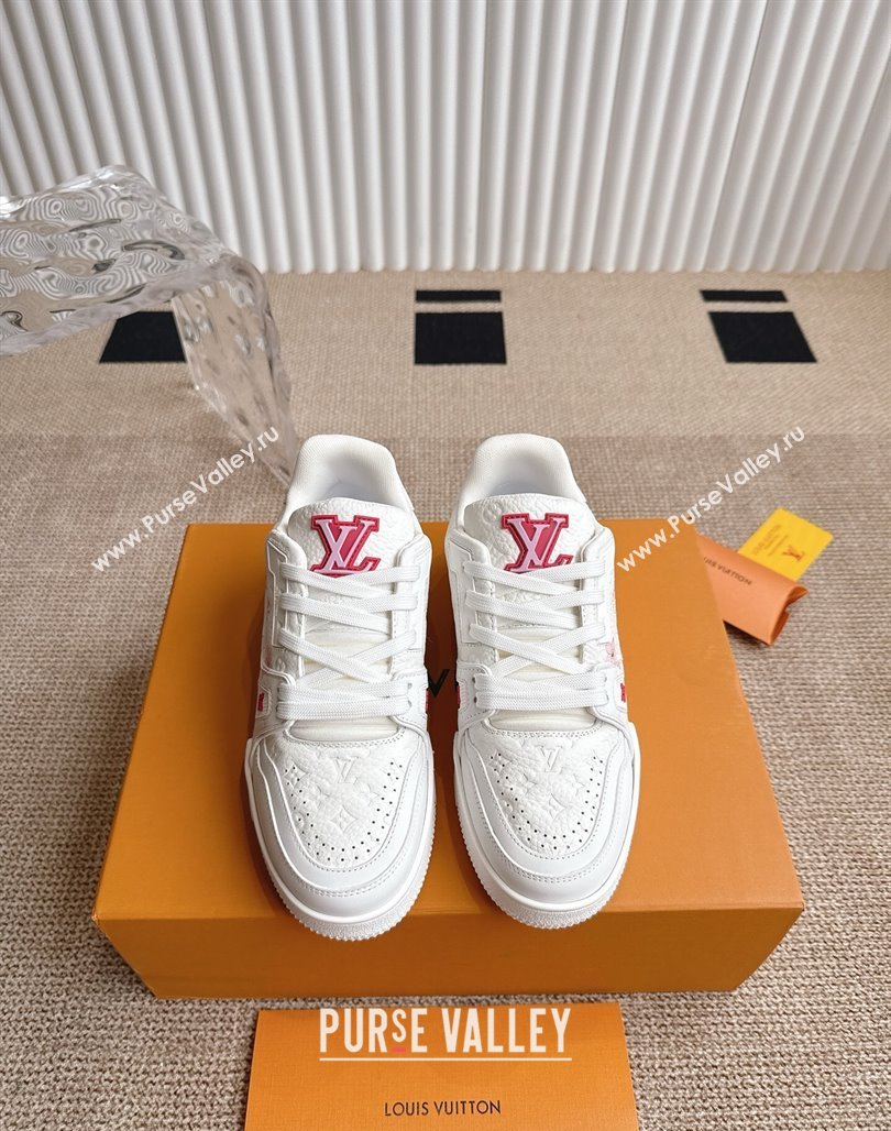 Louis Vuitton LV x TM Trainer Sneakers in Monogram Leather with Cherry Bloom Print White/Pink 2025 (KL-250422179)