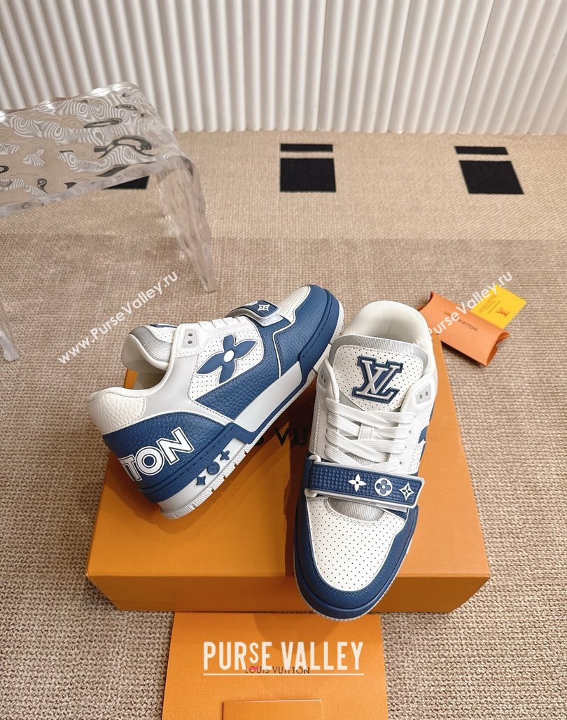Louis Vuitton LV Trainer Sneakers in Perforated Leather with Velcro Strap Blue 2025 1AHTDF (KL-250422181)