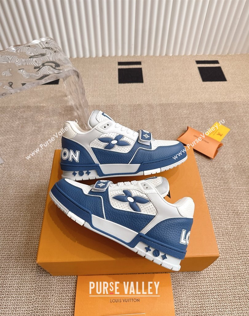 Louis Vuitton LV Trainer Sneakers in Perforated Leather with Velcro Strap Blue 2025 1AHTDF (KL-250422181)