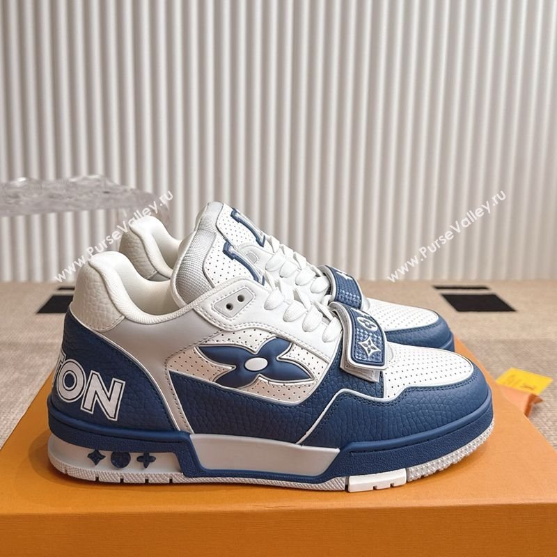 Louis Vuitton LV Trainer Sneakers in Perforated Leather with Velcro Strap Blue 2025 1AHTDF (KL-250422181)