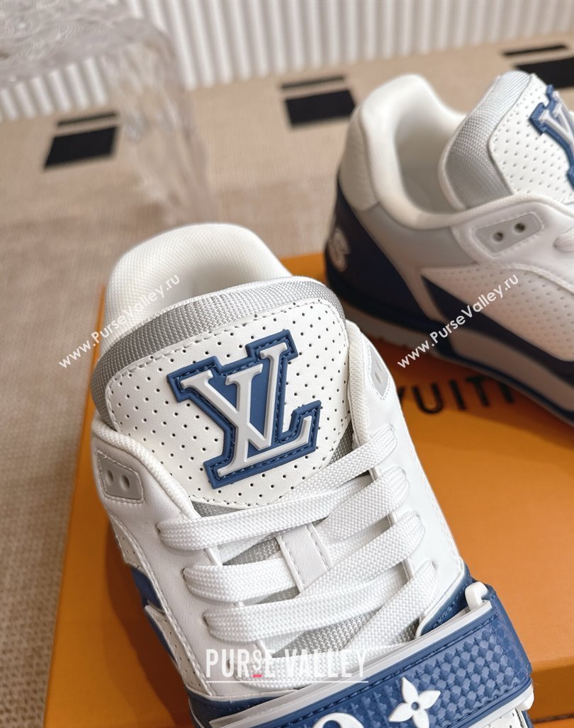 Louis Vuitton LV Trainer Sneakers in Perforated Leather with Velcro Strap Blue 2025 1AHTDF (KL-250422181)