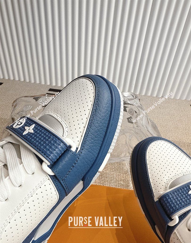 Louis Vuitton LV Trainer Sneakers in Perforated Leather with Velcro Strap Blue 2025 1AHTDF (KL-250422181)