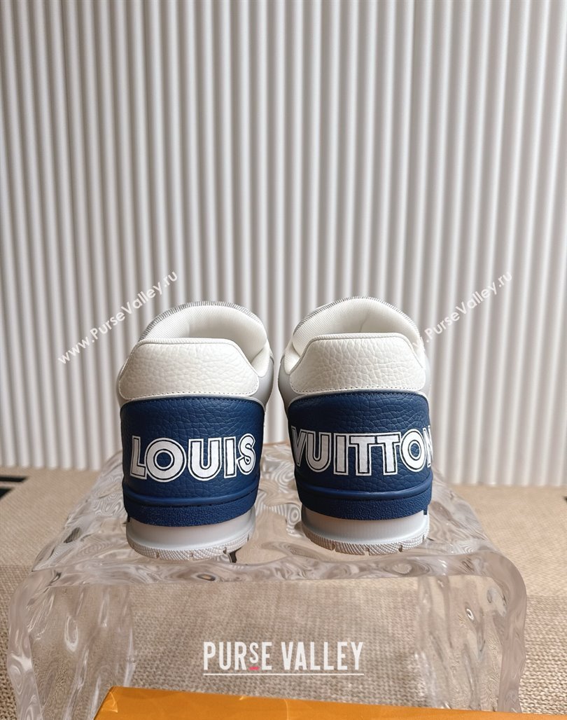 Louis Vuitton LV Trainer Sneakers in Perforated Leather with Velcro Strap Blue 2025 1AHTDF (KL-250422181)