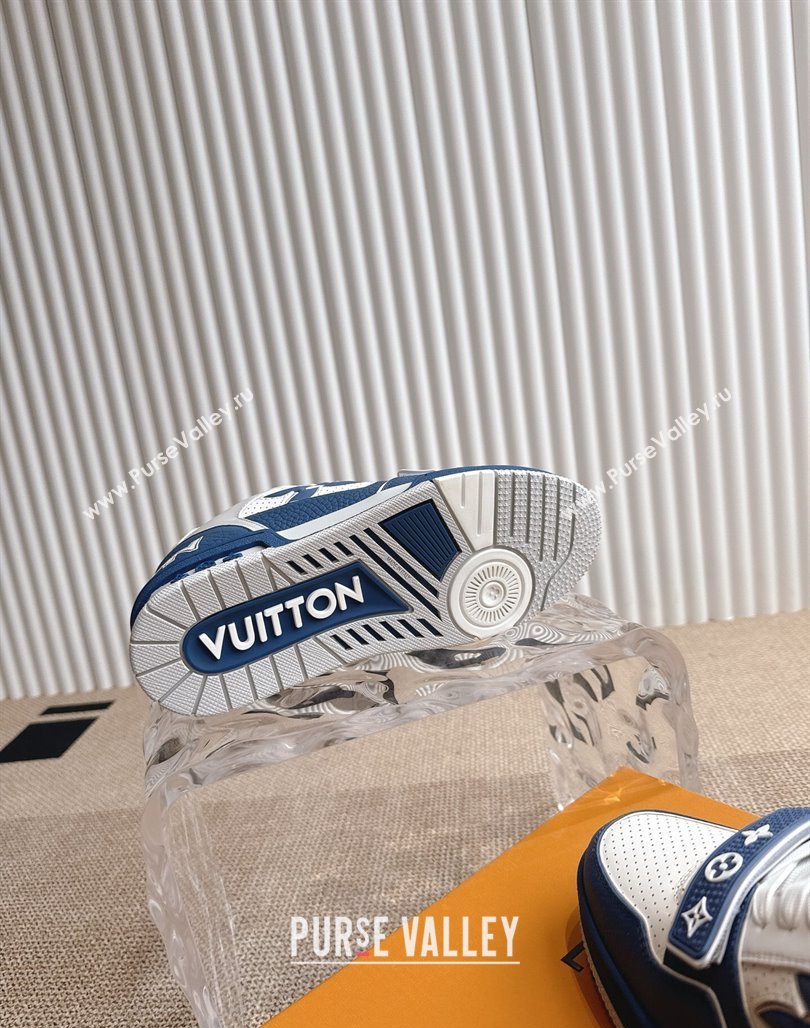Louis Vuitton LV Trainer Sneakers in Perforated Leather with Velcro Strap Blue 2025 1AHTDF (KL-250422181)