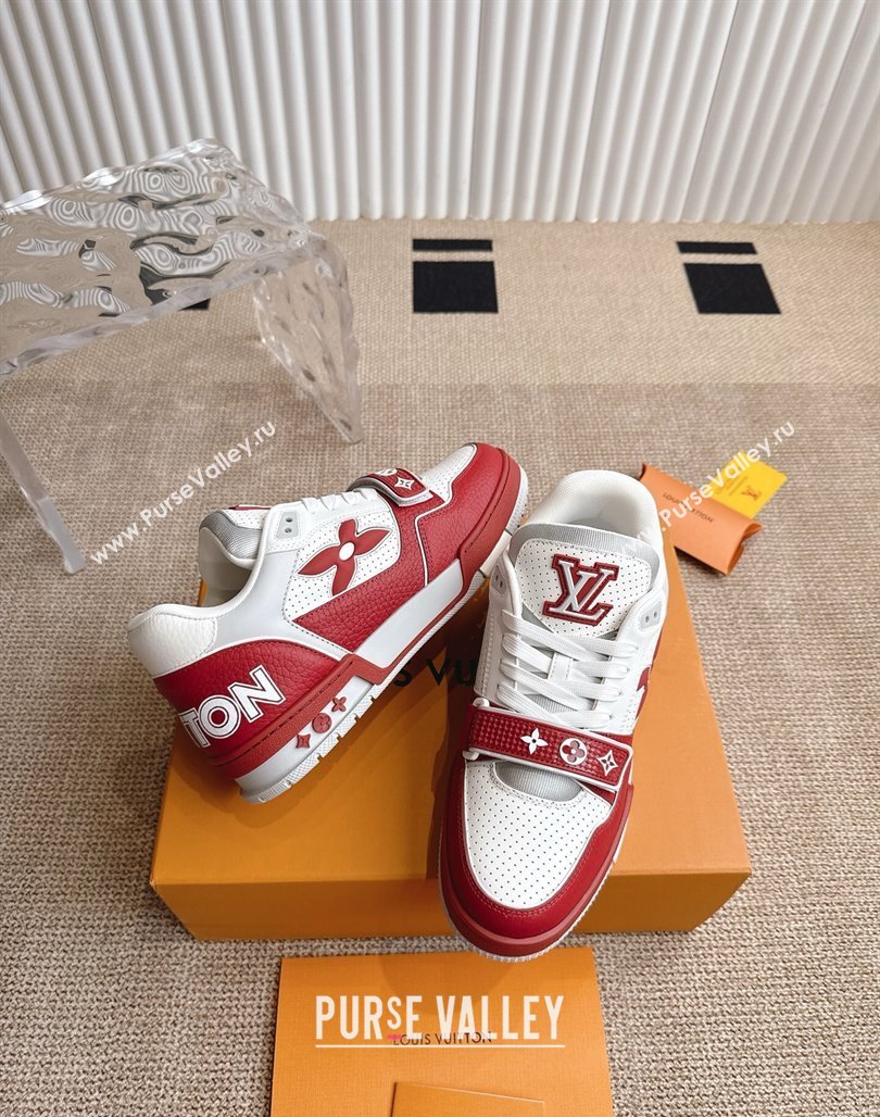 Louis Vuitton LV Trainer Sneakers in Perforated Leather with Velcro Strap Red 2025 1AHTDF (KL-250422182)