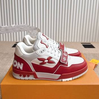 Louis Vuitton LV Trainer Sneakers in Perforated Leather with Velcro Strap Red 2025 1AHTDF (KL-250422182)