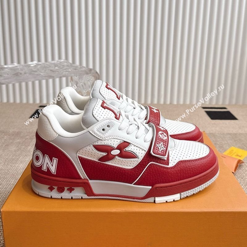 Louis Vuitton LV Trainer Sneakers in Perforated Leather with Velcro Strap Red 2025 1AHTDF (KL-250422182)