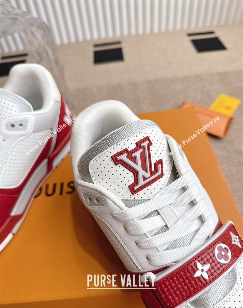 Louis Vuitton LV Trainer Sneakers in Perforated Leather with Velcro Strap Red 2025 1AHTDF (KL-250422182)