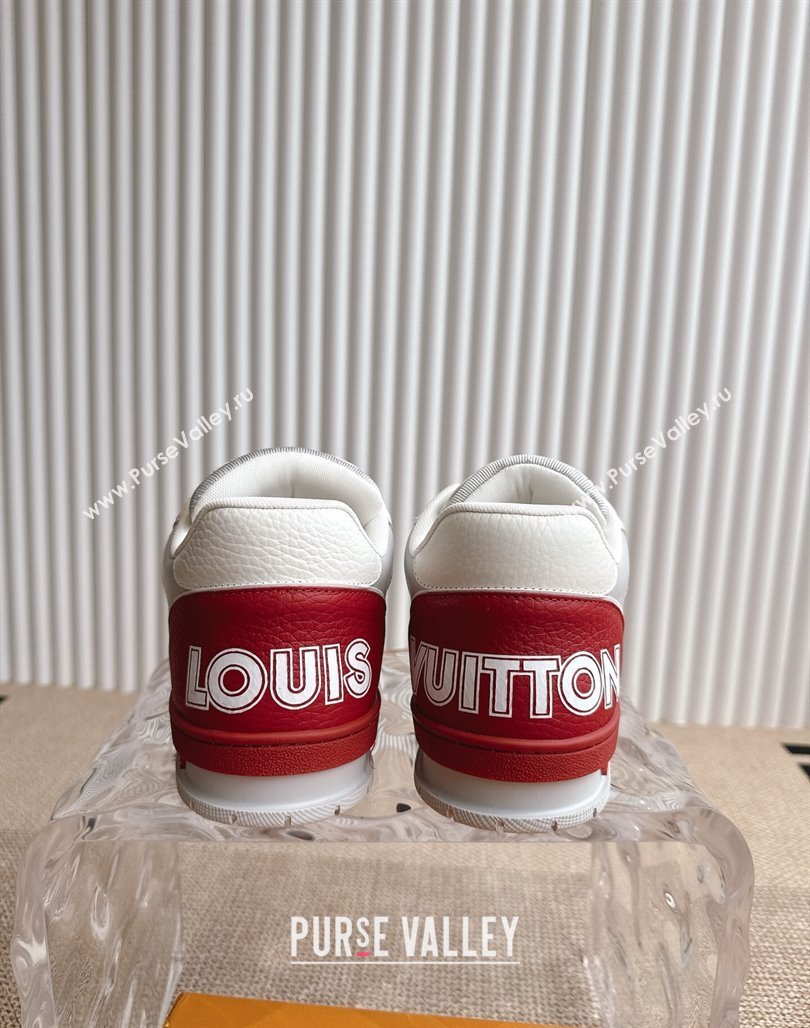 Louis Vuitton LV Trainer Sneakers in Perforated Leather with Velcro Strap Red 2025 1AHTDF (KL-250422182)