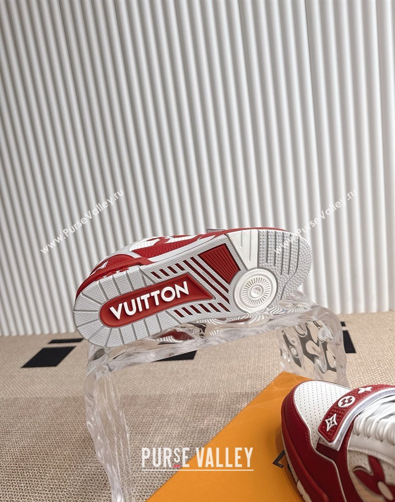 Louis Vuitton LV Trainer Sneakers in Perforated Leather with Velcro Strap Red 2025 1AHTDF (KL-250422182)