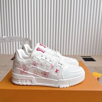 Louis Vuitton LV x TM Trainer Sneakers in Monogram Leather with Cherry Bloom Print White/Pink 2025 (KL-250422179)