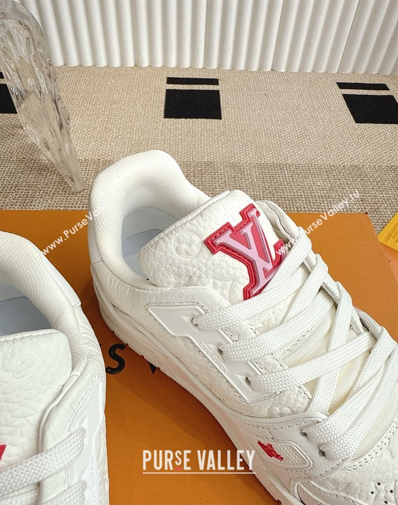 Louis Vuitton LV x TM Trainer Sneakers in Monogram Leather with Cherry Bloom Print White/Pink 2025 (KL-250422179)