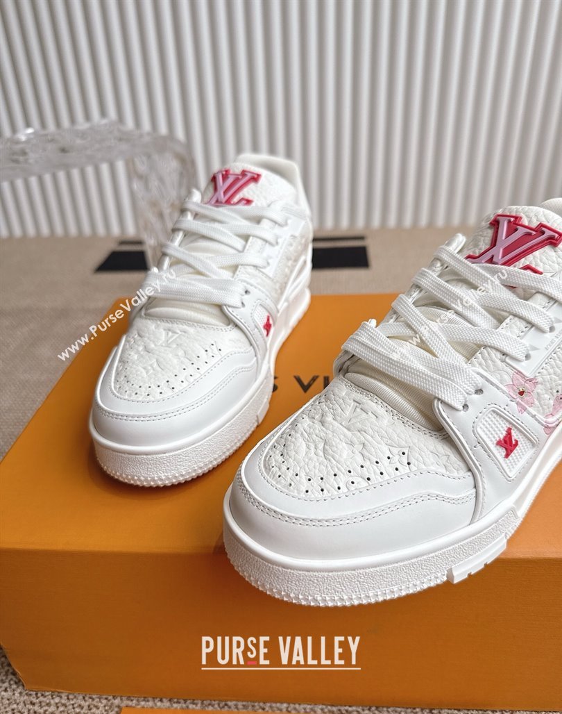 Louis Vuitton LV x TM Trainer Sneakers in Monogram Leather with Cherry Bloom Print White/Pink 2025 (KL-250422179)